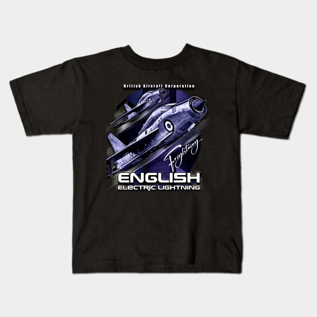 English Electric Lightning RAF Supersonic Fighter Kids T-Shirt by aeroloversclothing